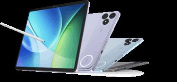 Blackview Zeno 6 tablet with a stylus, shown alongside purple, blue and gray rear panels.